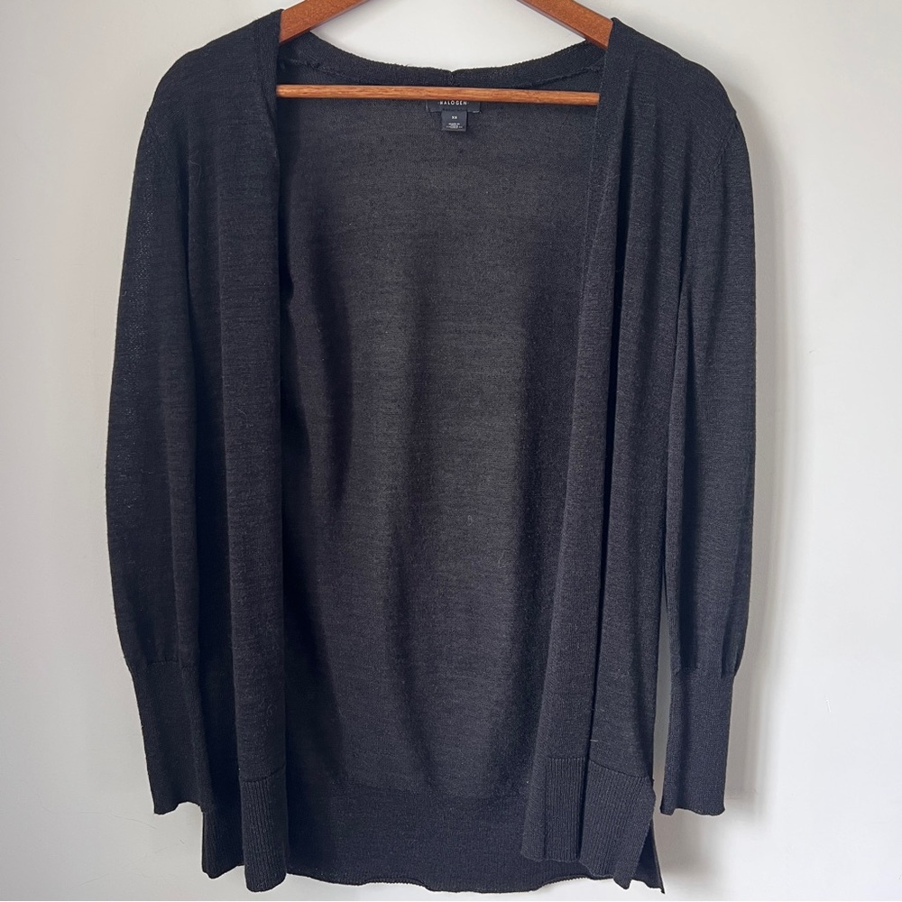 Halogen Black Open Front Cardigan Sweater Linen Blend